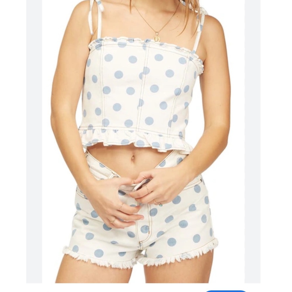 BILLABONG X Wrangler Eco Showdown Polka Dot Cutoff Denim Crop Top Size Small
